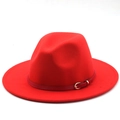 Classic bright red fedora hat with wide brim and gold buckle leather band detail - M(56-58cm) / Orange Red