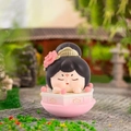 Pink and black Tang Palace style lady figurine with floral hair accessories on round base - Large-Nishang Style