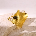 Vintage gold stainless steel ring with square floral design and twisted band on stone - Textured Square-Gold (JZ6685G)