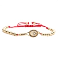 Bracciale a racchetta da tennis regolabile con perle dorate, cordino rosso e zirconi - Racchetta da Tennis + Perline di Rame Corda Rossa