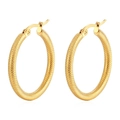 Pendientes de aro clásicos en acero inoxidable chapado en oro de 18K con diseño grabado - Pendientes de líneas con patrón / Dorado
