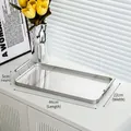 Large silver rectangular carbon steel tray with luxury vertical stripe acrylic base - Large Vertical Stripe Tray / Silver