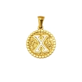Pendentif rond en acier inoxydable doré 18K avec incrustation blanche et lettre X - Lettre X (S-P173-X)