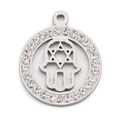 Pendentif Hamsa et Étoile de David en acier argenté avec zircons étincelants - Style Acier 1 (KLJ2707-Z)