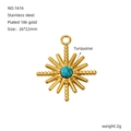 18k gold plated stainless steel sunburst pendant featuring center turquoise stone - Turquoise Starburst Style (1616)