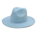 Close-up of light blue straw fedora hat featuring a classic crown and breathable weave - Sky Blue
