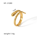 Schlangenring aus 18k vergoldetem Edelstahl mit Schuppentextur, 7mm breites Band - Einstellbar Offen / Gold