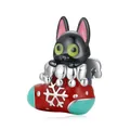 Festive S925 sterling silver black cat in Christmas stocking charm bead - Christmas Sock Black Cat