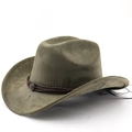 Olive green suede western cowboy hat with brown braided leather band and metal buckle - M (56-58cm) / Army Green