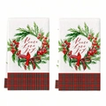 Christmas kitchen dish towels set of 2 with Peace Love Joy print and red plaid borders - Cardinal, Wreath and Peace Love Joy Style (MJBT66-51) / 2 Pieces/Pack (40*60cm) / Red Black Plaid Border Wreath