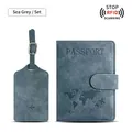 Sea grey PU leather passport holder and luggage tag travel set with RFID protection - Magnetic Navy Gray Travel Set / Navy Gray