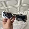 Outdoor cycling rectangle sunglasses with silver metallic frame and dark lenses - Silver Full Metal Black Lens