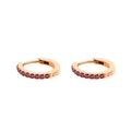 Orecchini a cerchio in acciaio oro rosa con rubini rotondi rosso scuro incastonati - Febbraio Violetto - Oro Rosa
