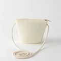 Detail view of mini woven straw crossbody bag with zipper and braided shoulder strap - Off-white Small Bag (14*12cm)