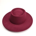 Top view of burgundy wool felt wide brim fedora hat with clean stitched edge details - 57cm / Burgundy