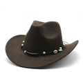 Detail of dark brown wool felt cowboy hat with shell and turquoise bead decoration - M(56-58cm) / Brown