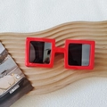 Fashionable thick square frame sunglasses in vibrant red with dark tinted lenses - Red