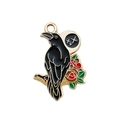 Ciondolo corvo di Halloween con rose rosse e luna dorata per gioielli fai-da-te - Corvo con Fiore a Destra / 17x20mm