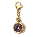 Detail view of 6mm gold stainless steel charm with purple round gemstone and lobster clasp - [Lobster Clasp] June Light Purple