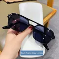 Fashionable oversized square black sunglasses with grey lenses and a protective white case - Black Frame Grey Lens