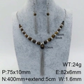 Set gioielli con collana in pietra occhio di tigre marrone e orecchini a nappa in acciaio - Set di Nappe con Perline Occhio di Tigre (KS127251-Z)