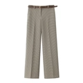 Schicke graue Karo-Hose mit hoher Taille und weitem Bein inklusive braunem Gürtel - XS / Nur Hose (Mit Gürtel)