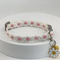 Detailed view of white lace cat collar with daisy embroidery and enamel floral pendant - Daisy Pendant/Gold Glitter Ball / Small White Flower