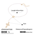 Golden stainless steel cross pendant necklace with pearls, 42cm length and 5cm pendant - Stainless Steel Gold Cross Pearl Necklace (JDNW2407006)