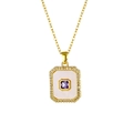 Elegant 18K gold-plated necklace with a purple square gemstone and mother of pearl detail - Square Purple Zirconia Necklace
