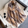 Plaid cashmere scarf in brown and beige with tassels, draped for a cozy winter look - Brown & Beige Plaid (WT66-1)