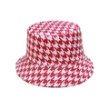 Detail of red and white houndstooth bucket hat showing stitching and flat top crown - M (56-58cm) / Red (Red and White Houndstooth)