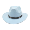 Close-up of light blue felt fedora hat featuring a stylish black rhinestone band detail - One Size / Sky Blue (Rhinestone)