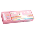 Pink unicorn multi-function double-layer pencil case with buttons and name tag area - Pink Horse