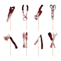 Set da 8 decorazioni per torte Halloween con attrezzi insanguinati come seghe e asce - 8 Pezzi/Sacco Decorazioni per Torte