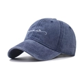 Vintage navy blue washed cotton baseball cap with white script letter embroidery decoration - Personalized English Navy Blue