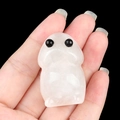 Handcrafted rose quartz cartoon ghost figurine carving with a smooth polished finish - White Crystal