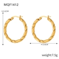Gold plated twisted rope hoop earrings with 3.1cm height and polished metallic finish - F1412-Twisted Medium