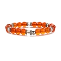Elastic beaded bracelet with orange translucent beads and faceted glass accents - Red Agate