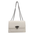 Chic white square crossbody bag with metallic chain strap and pyramid stud lock detail - White