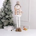 Telescopic plush snowman with plaid hat, brown boots and skis for Christmas decor - Snowman / Large