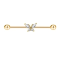 Barbell industriale dorato con farfalla di zirconi per piercing all'orecchio - Pezzo Singolo / Oro