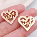 Pink heart-shaped pendant with I LOVE YOU engraving and gold-plated metal finish - Pink ILOVEYOU Hollow Heart (21183)