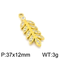 Gold leaf pendant with crystals, stainless steel charm for DIY jewelry, 37x12mm size - Gold Color Model E (KLJ4421-Z)