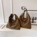 Minimalist large brown soft leather hobo tote bag with adjustable shoulder strap - Small / Tan