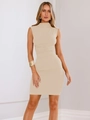 Elegante abito mini beige senza maniche a collo alto con arricciature per donna - S / Albicocca