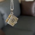 Silver book-shaped locket necklace engraved with Best Mom Ever and a golden heart - 42 Two-tone Mom Style Silver Chain