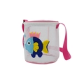 Pink mesh toy beach bag for children with a cute blue crown fish embroidery detail - Pink Crown Fish