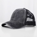 Distressed charcoal grey ponycap with breathable black mesh and animal embroidery detail - Adjustable / Black Mesh