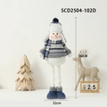 Blue and white plaid plush snowman figurine with long legs and cozy winter scarf - Lei Feng Hat Telescopic Snowman (Extra Large)