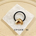 Punk style gold heart hair cuff with black elastic tie for ponytail on stone base - Heart